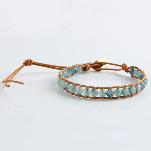 Natural Stone Beads Leather Cord Wrap Bracelet