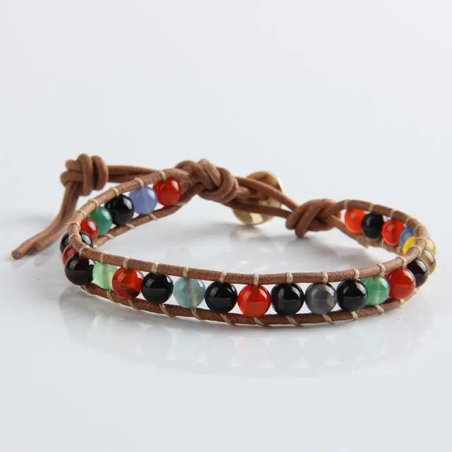 Natural Stone Beads Leather Cord Wrap Bracelet