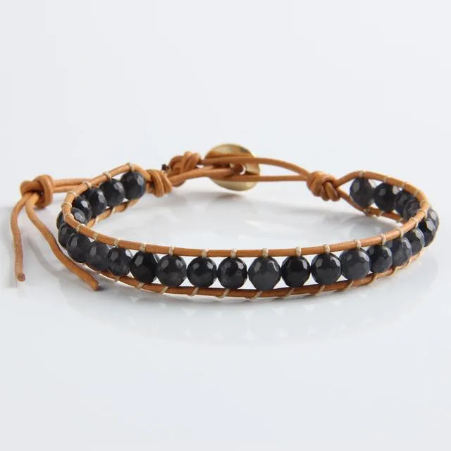 Natural Stone Beads Leather Cord Wrap Bracelet