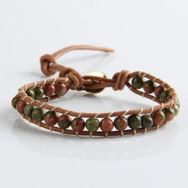 Natural Stone Beads Leather Cord Wrap Bracelet