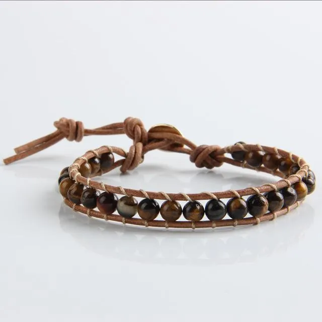 Natural Stone Beads Leather Cord Wrap Bracelet