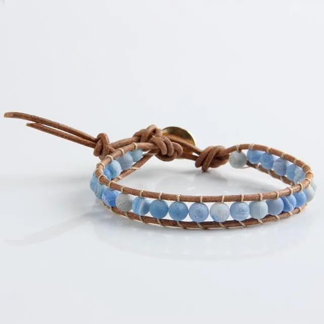 Natural Stone Beads Leather Cord Wrap Bracelet