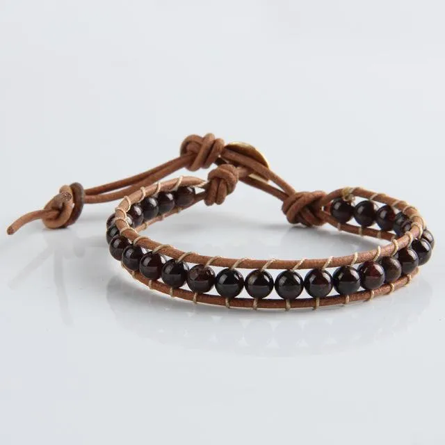 Natural Stone Beads Leather Cord Wrap Bracelet