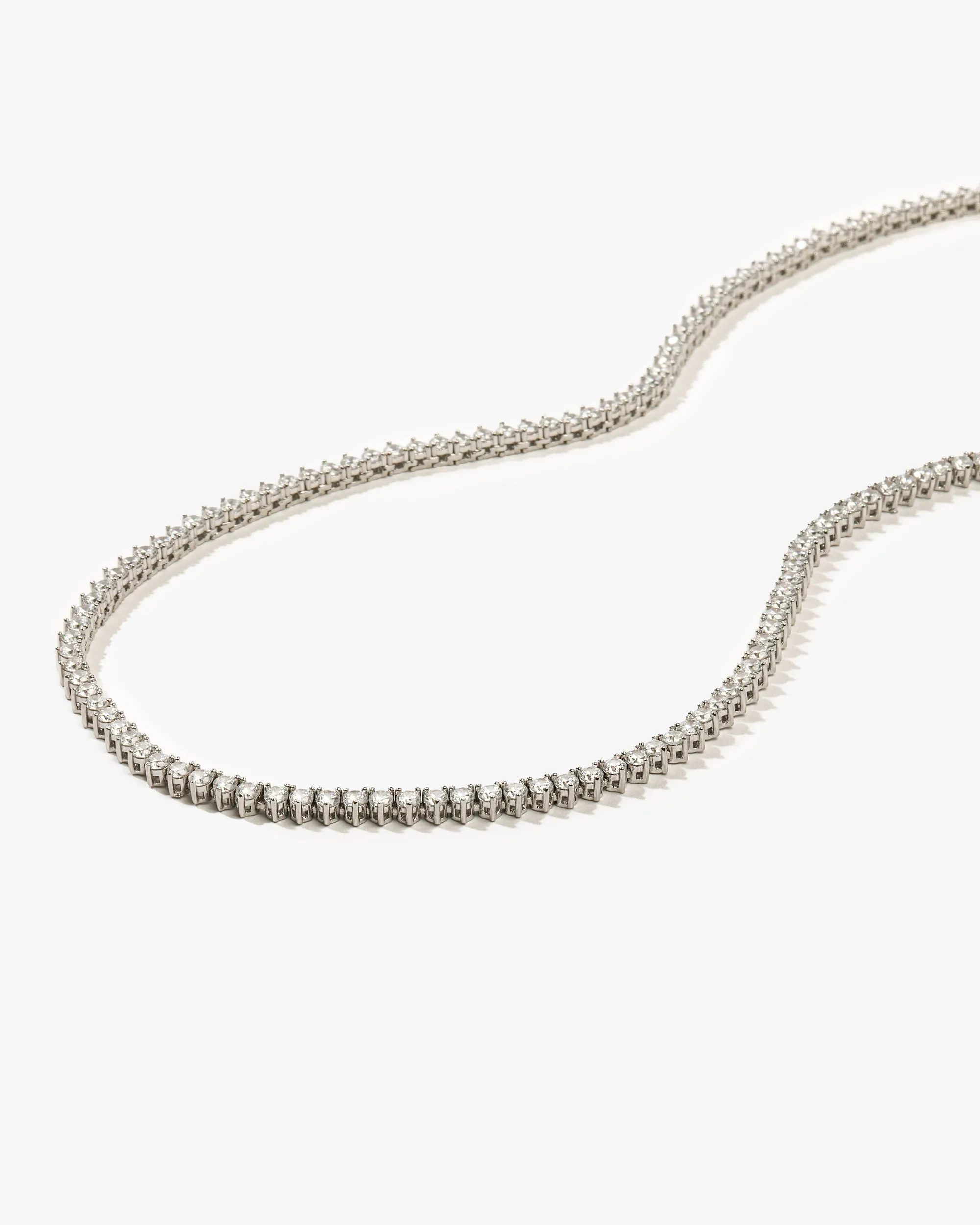 Not Your Basic Tennis Necklace 16" - Silver|White Diamondettes