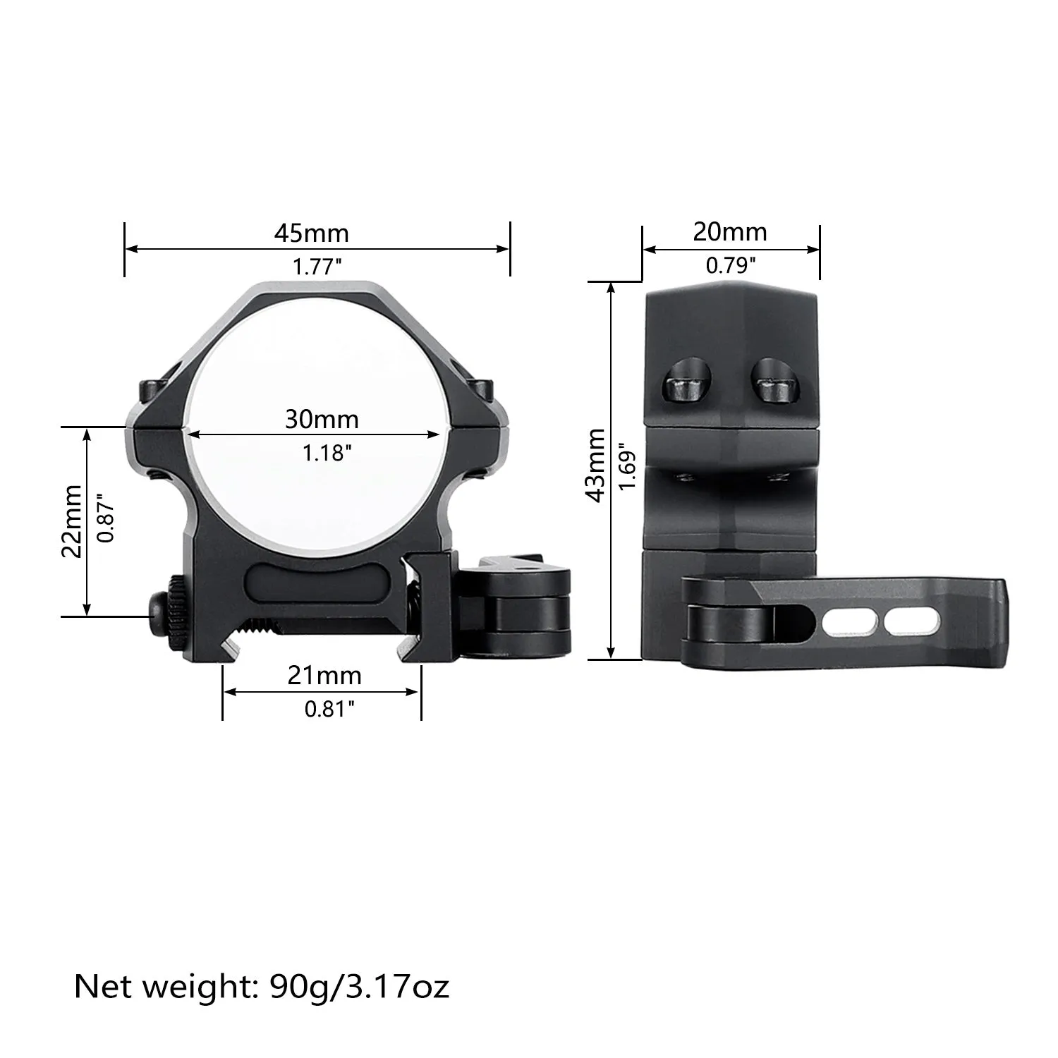 ohhunt® High-end Pro Quick Release 30mm Picatinny Scope Rings 7075-T6 Aluminum - High Med Low Profile