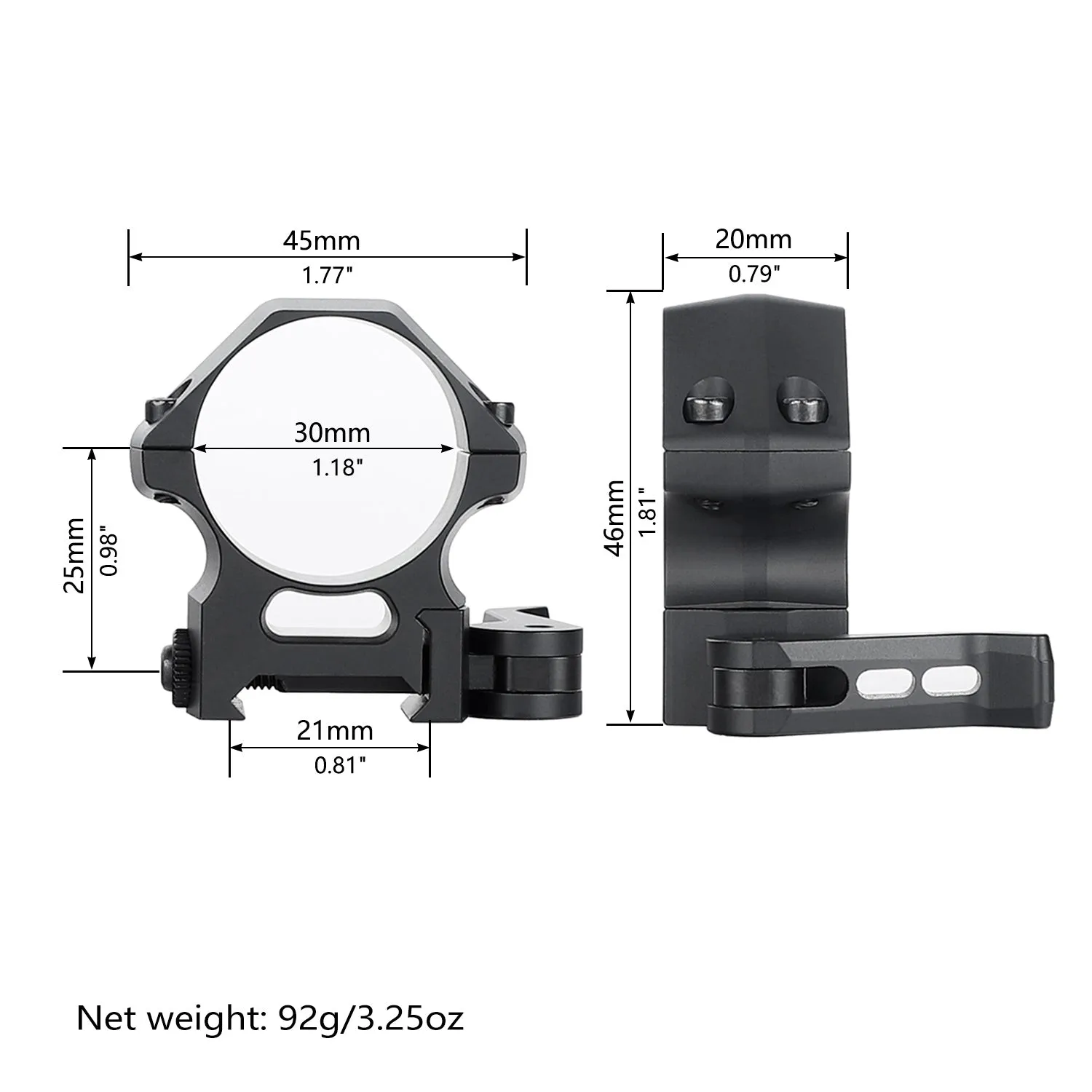 ohhunt® High-end Pro Quick Release 30mm Picatinny Scope Rings 7075-T6 Aluminum - High Med Low Profile