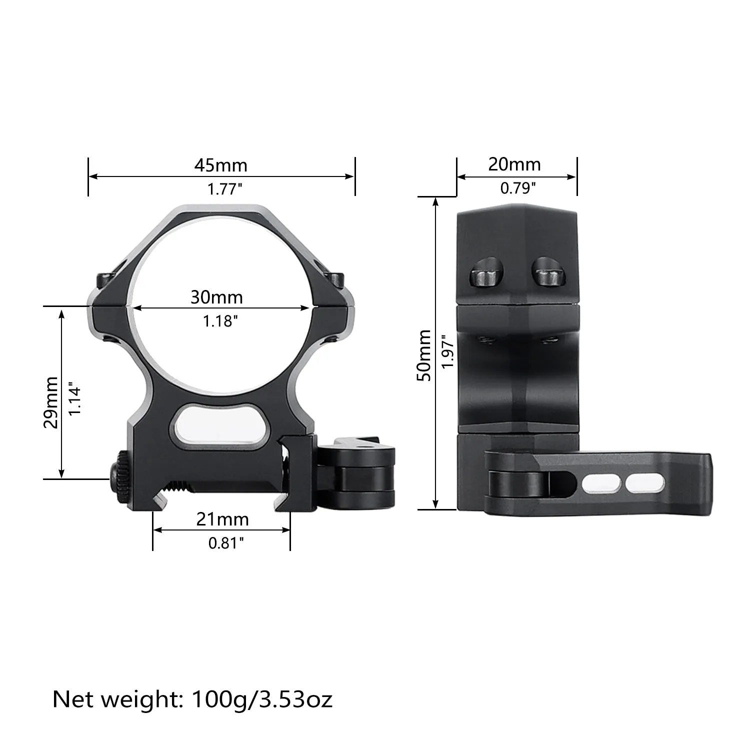 ohhunt® High-end Pro Quick Release 30mm Picatinny Scope Rings 7075-T6 Aluminum - High Med Low Profile