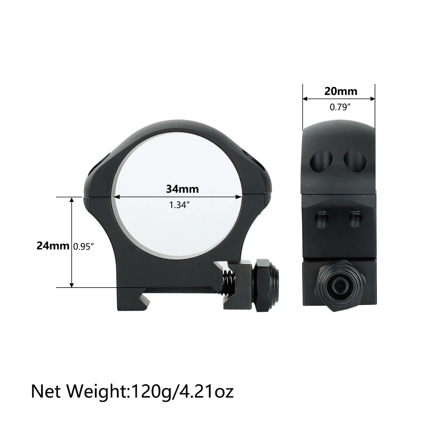 ohhunt® Pro 7075 Aluminum 34mm Scope Rings for Picatinny Rail - High Med Low Profile