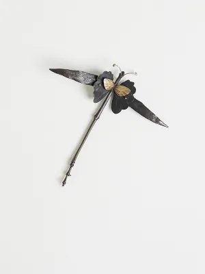 One Off Dragonfly Brooch in Bronze, 18k & 14k Yellow Gold with Tourmaline Drops