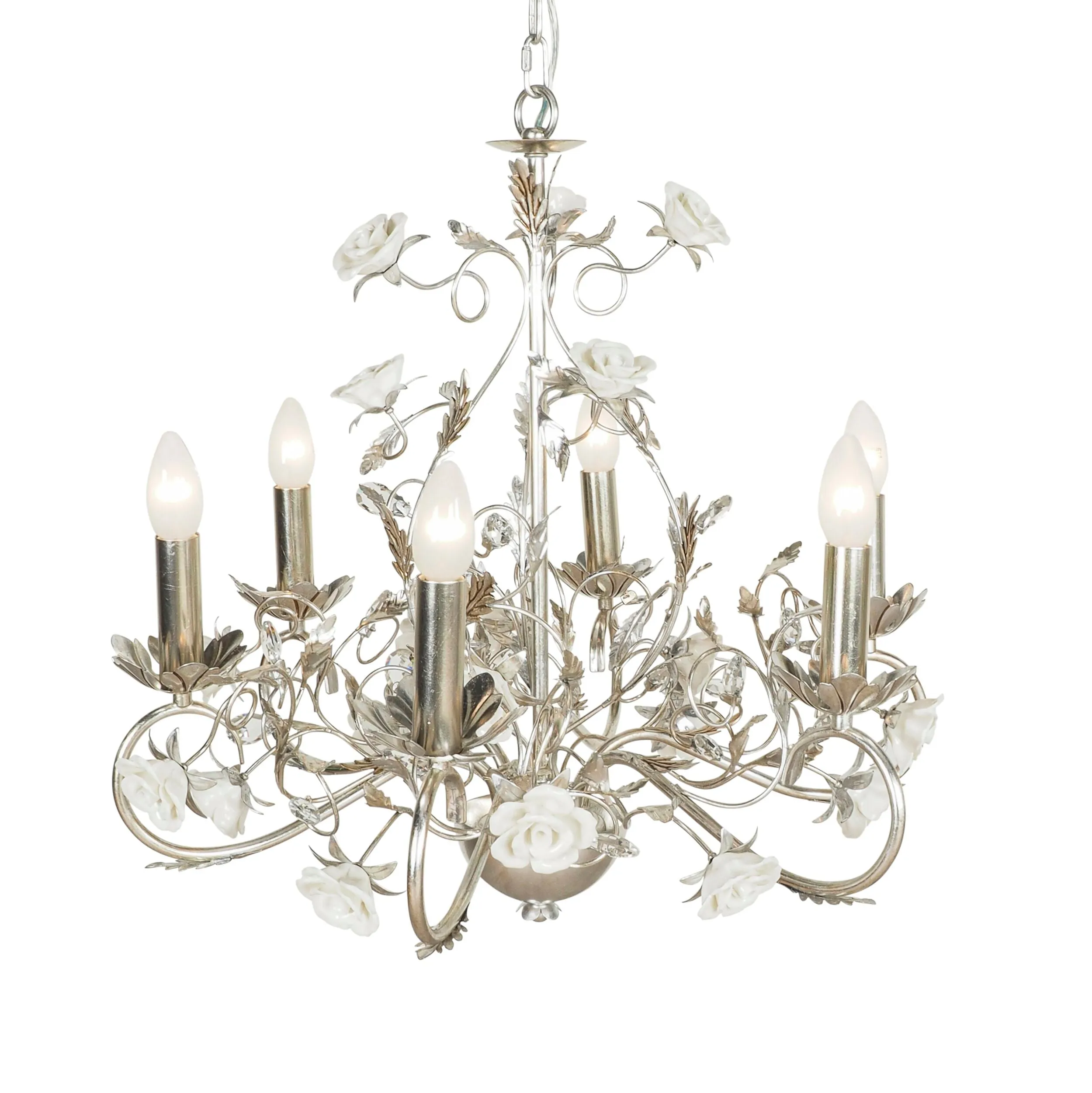 Oriana Silver Finish 6 Light Crystal Glass Chandelier