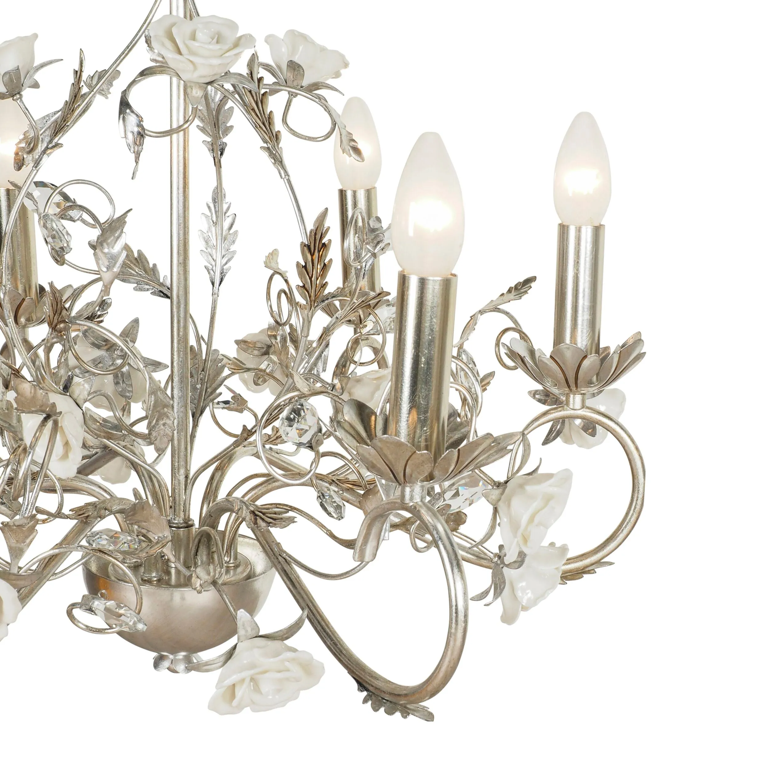 Oriana Silver Finish 6 Light Crystal Glass Chandelier