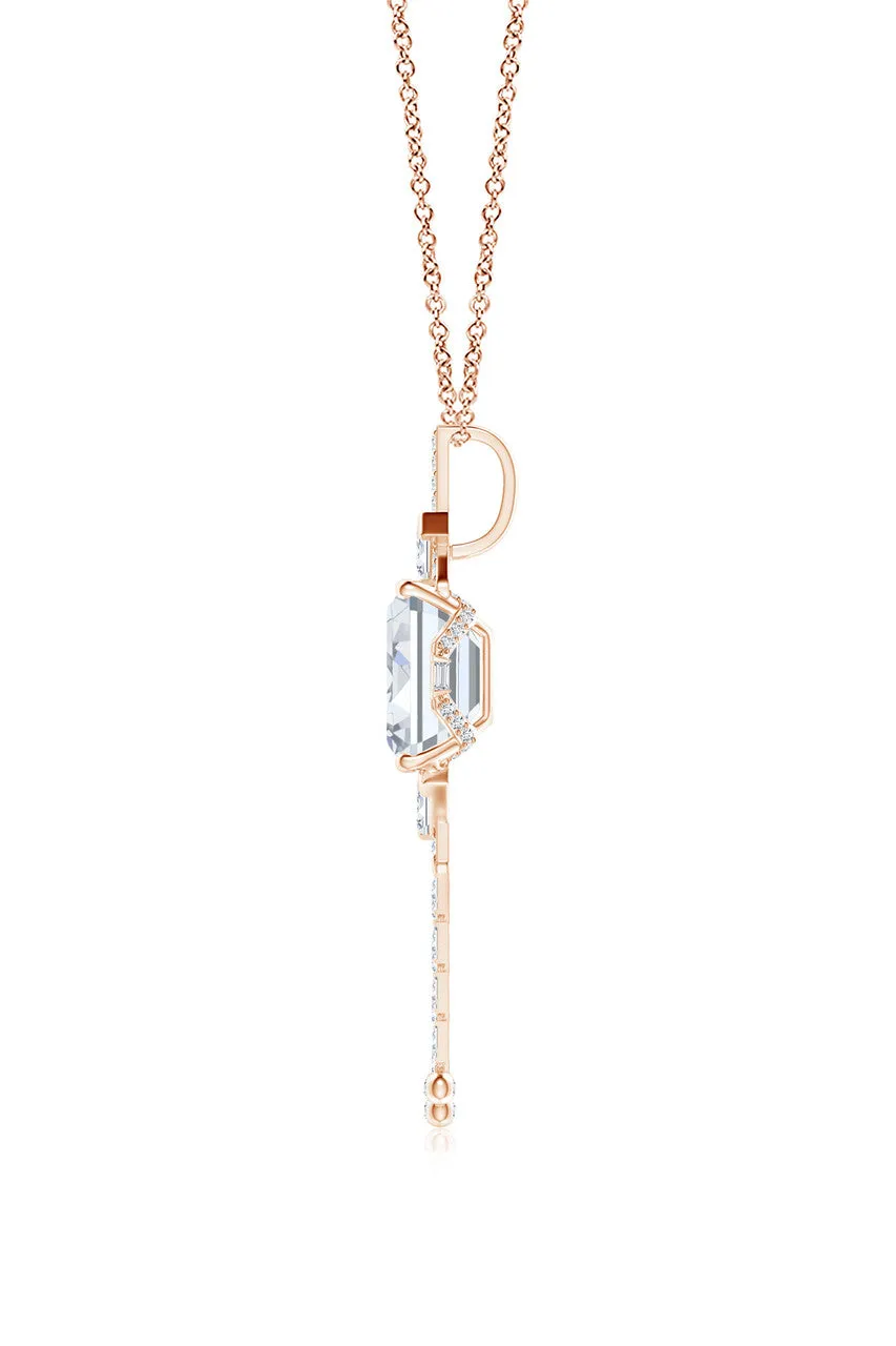 Orient Express Lab-Grown 14K Gold Emerald Cut & Baguette Diamond Tassel Drop Pendant Necklace