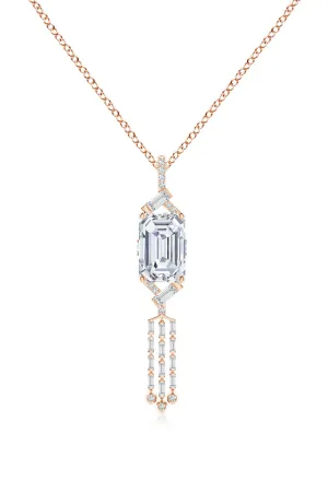 Orient Express Lab-Grown 14K Gold Emerald Cut & Baguette Diamond Tassel Drop Pendant Necklace