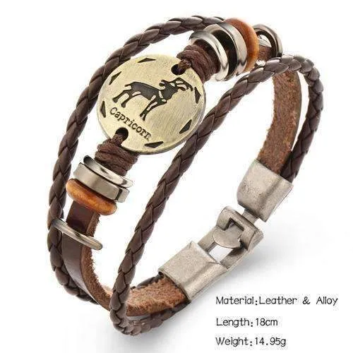 Oroskópio Leather Rope Zodiac Bracelet