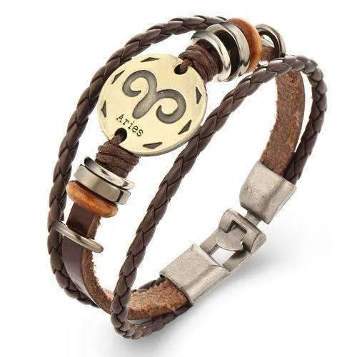 Oroskópio Leather Rope Zodiac Bracelet