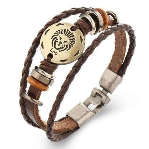 Oroskópio Leather Rope Zodiac Bracelet