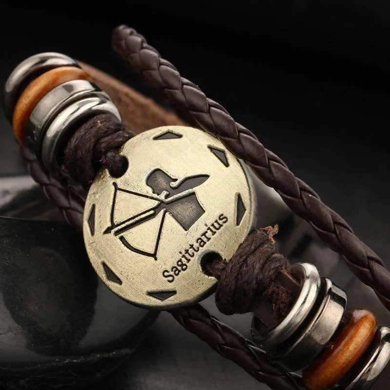 Oroskópio Leather Rope Zodiac Bracelet