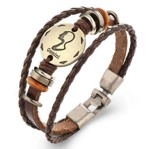 Oroskópio Leather Rope Zodiac Bracelet