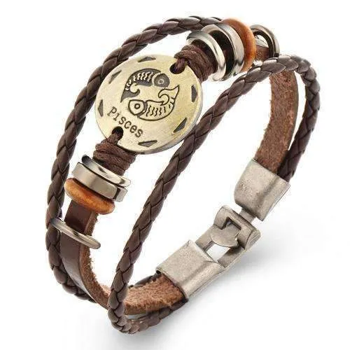 Oroskópio Leather Rope Zodiac Bracelet