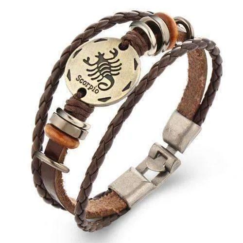 Oroskópio Leather Rope Zodiac Bracelet