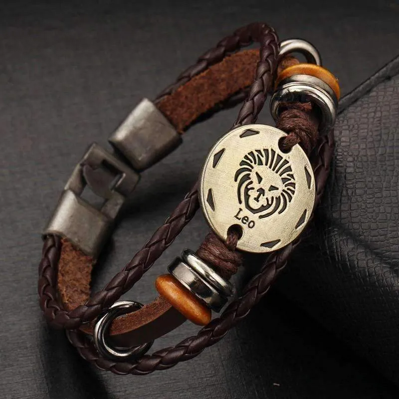 Oroskópio Leather Rope Zodiac Bracelet