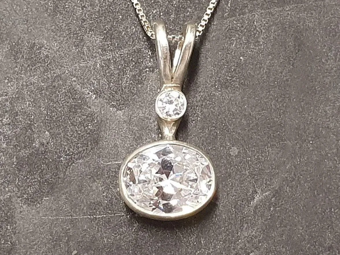 Oval Diamond Necklace - Diamond Bridal Necklace - Sparkly Diamond Pendant