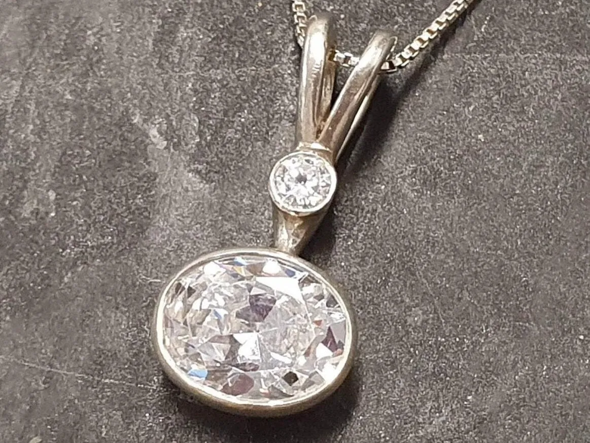 Oval Diamond Necklace - Diamond Bridal Necklace - Sparkly Diamond Pendant