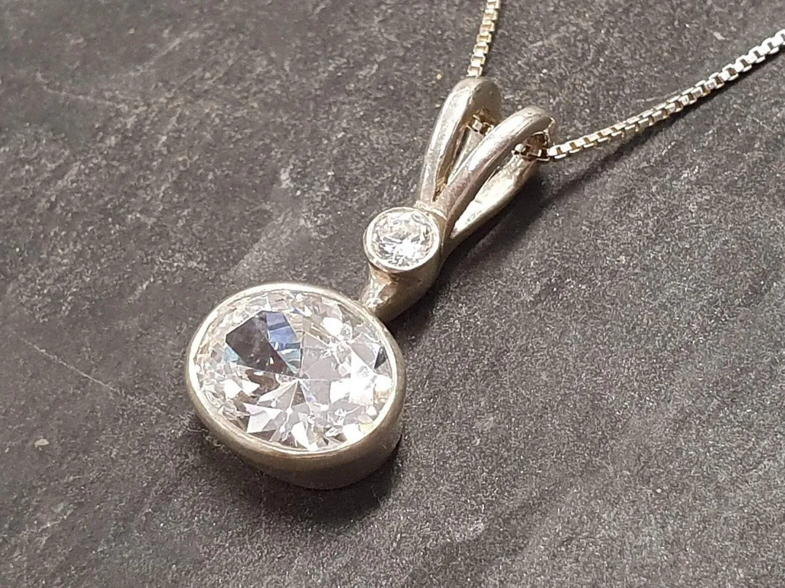 Oval Diamond Necklace - Diamond Bridal Necklace - Sparkly Diamond Pendant