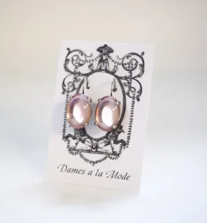 Pale Pink Crystal Mirror Earrings - Large Oval