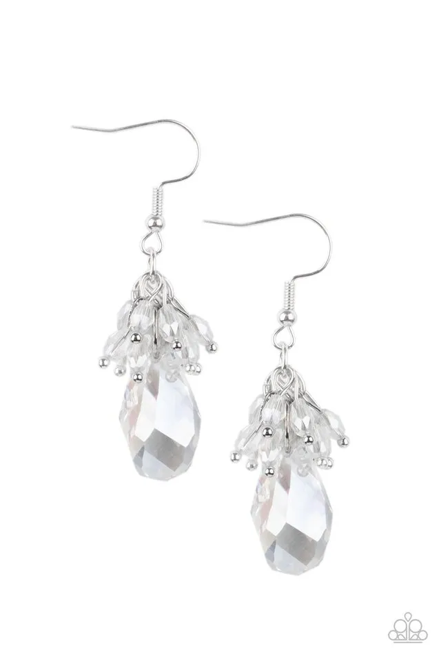 Paparazzi Earring ~ Well Versed in Sparkle - White