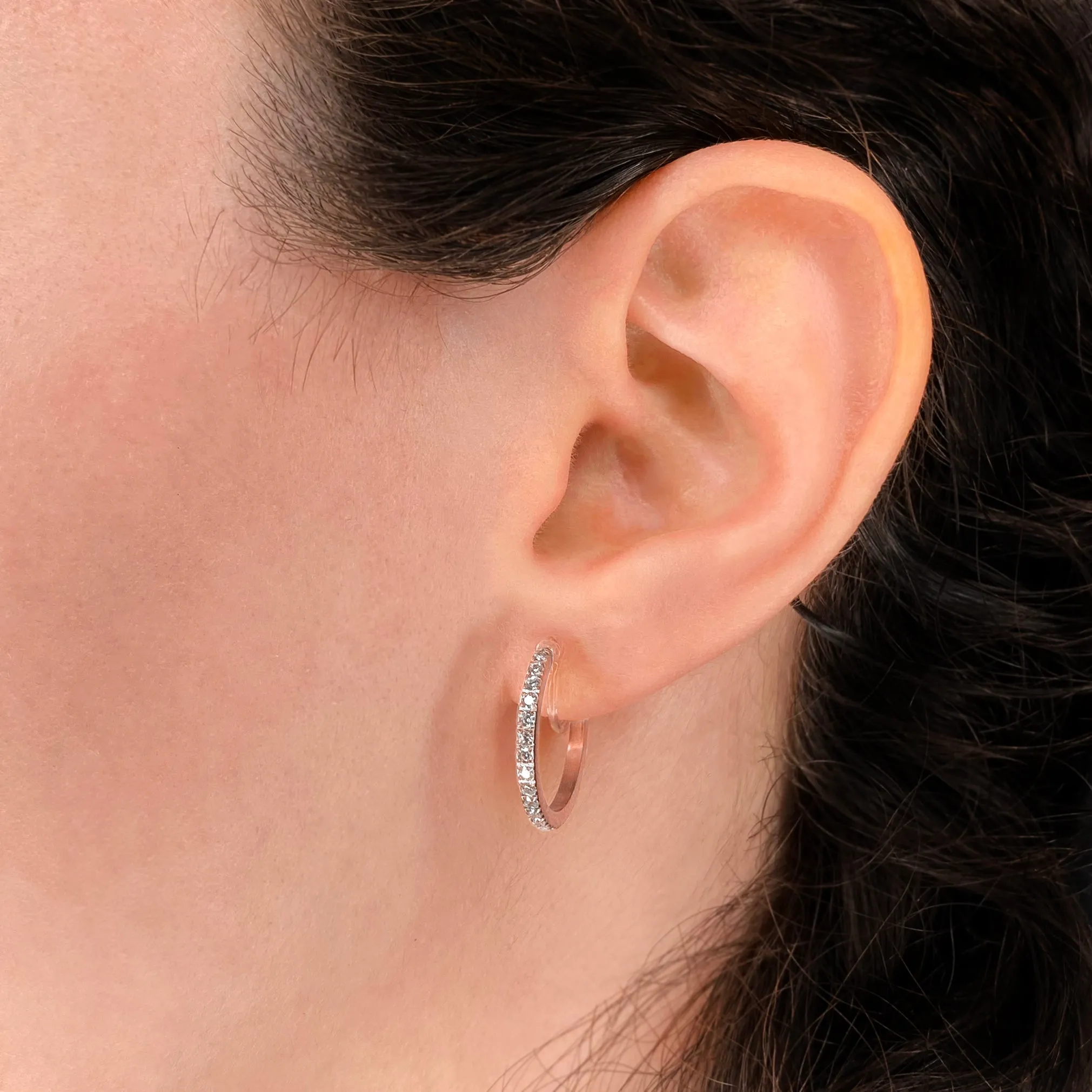 PAVE CUBIC ZIRCONIA HOOP EARRINGS IN ROSE GOLD