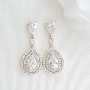 Pear Shaped Cubic Zirconia Drop Earrings for Brides- Joni