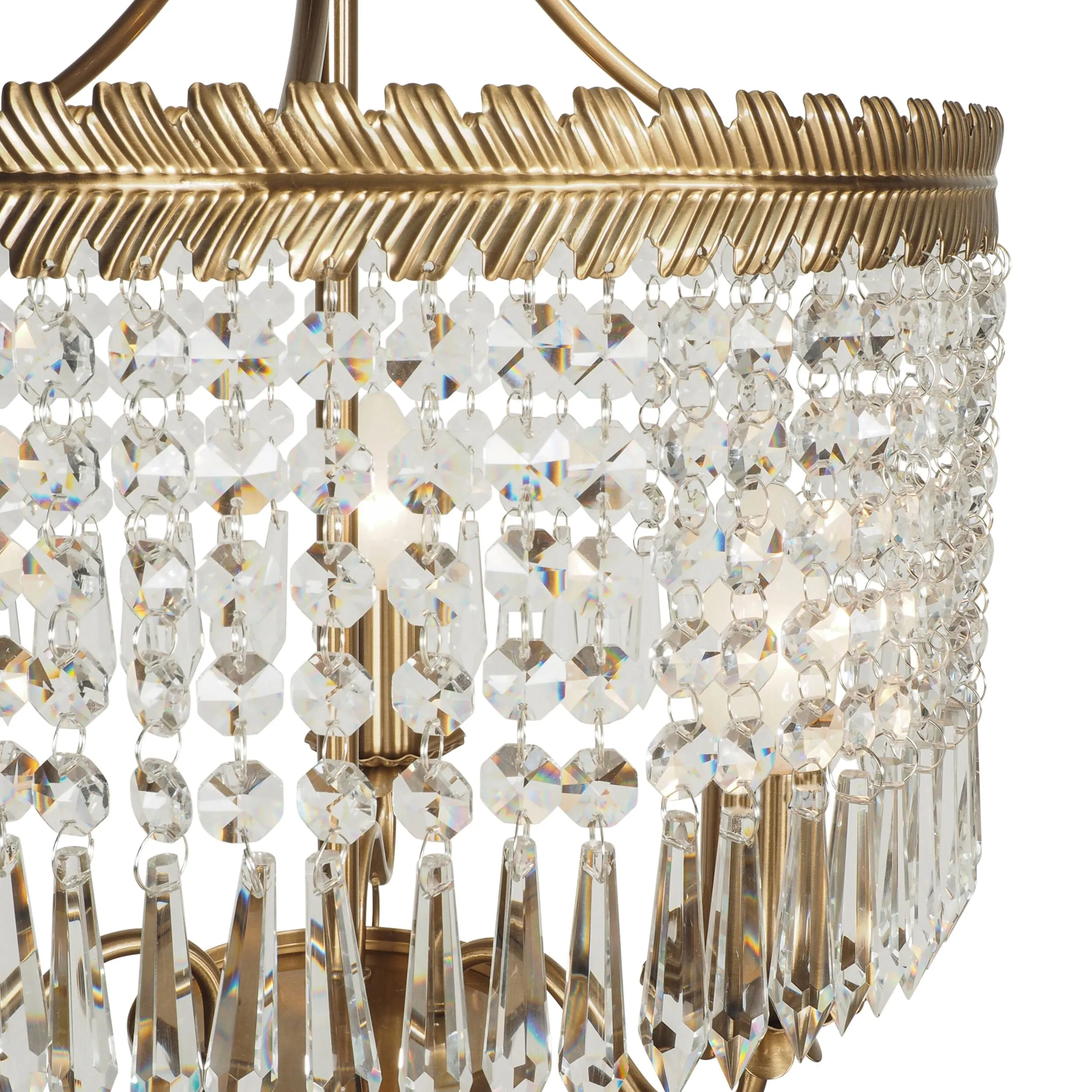 Phoenix Satin Brass 3 Light Crystal Glass Chandelier