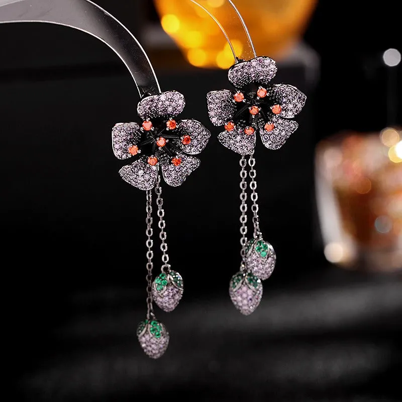 Pre Order:  Zirconium Flower Tassel Earrings