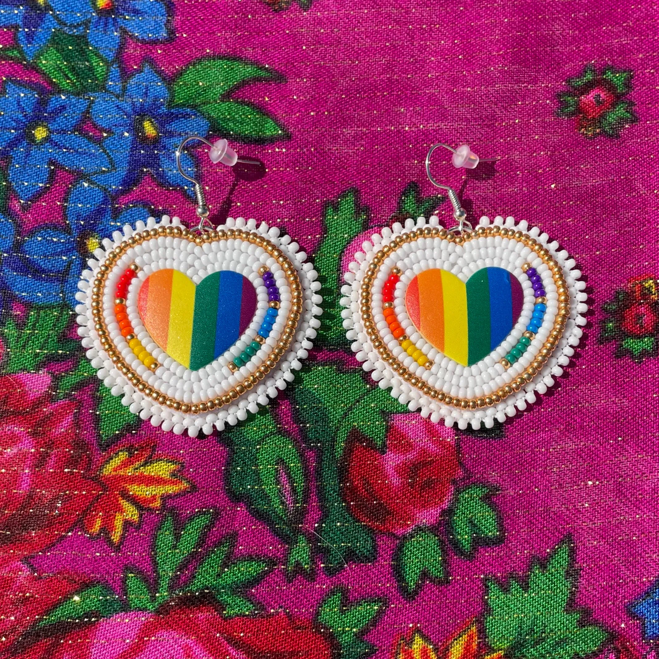 Pride Heart Beaded Earrings