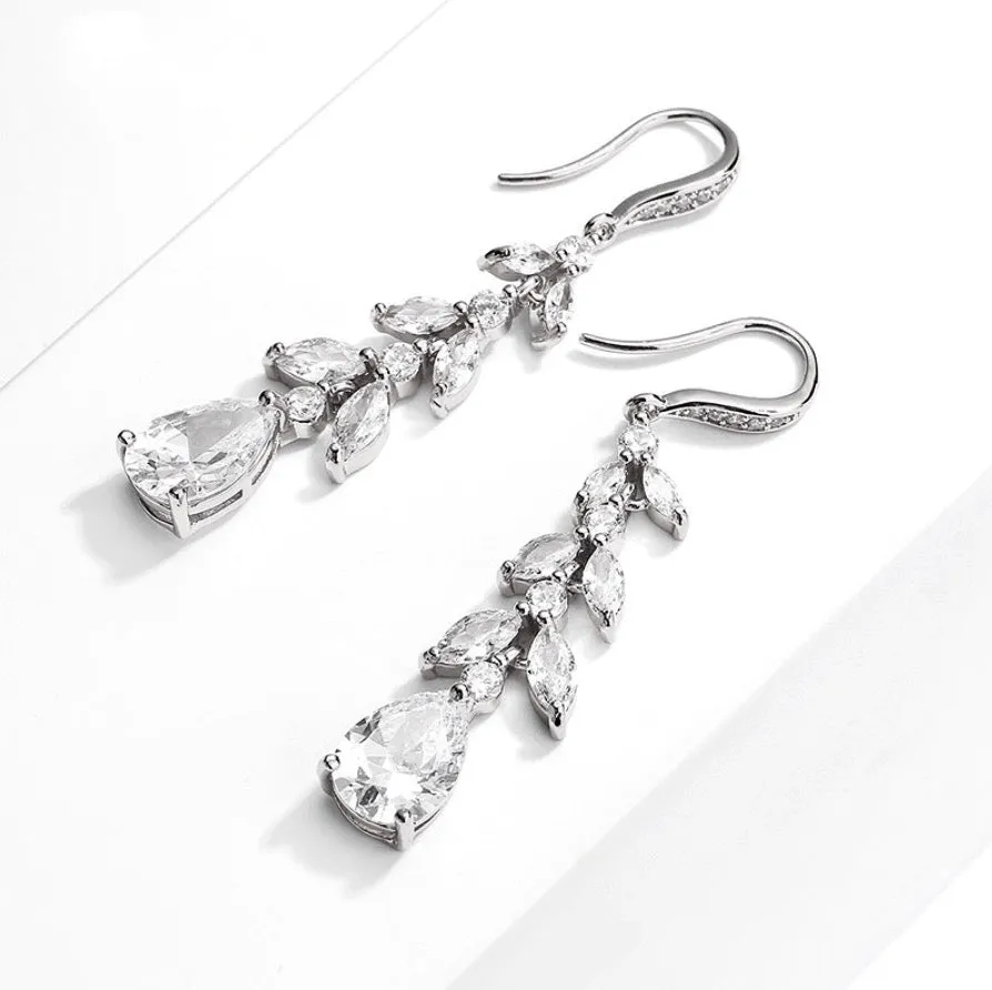 "Marilee" - Cubic Zirconia Bridal Drop Earrings - Available in Rose Gold and Silver