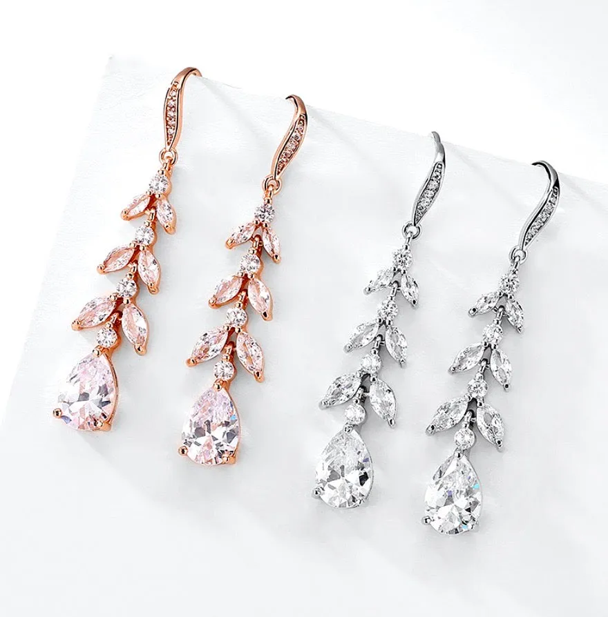 "Marilee" - Cubic Zirconia Bridal Drop Earrings - Available in Rose Gold and Silver