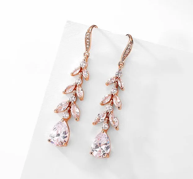 "Marilee" - Cubic Zirconia Bridal Drop Earrings - Available in Rose Gold and Silver