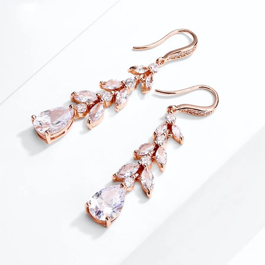 "Marilee" - Cubic Zirconia Bridal Drop Earrings - Available in Rose Gold and Silver