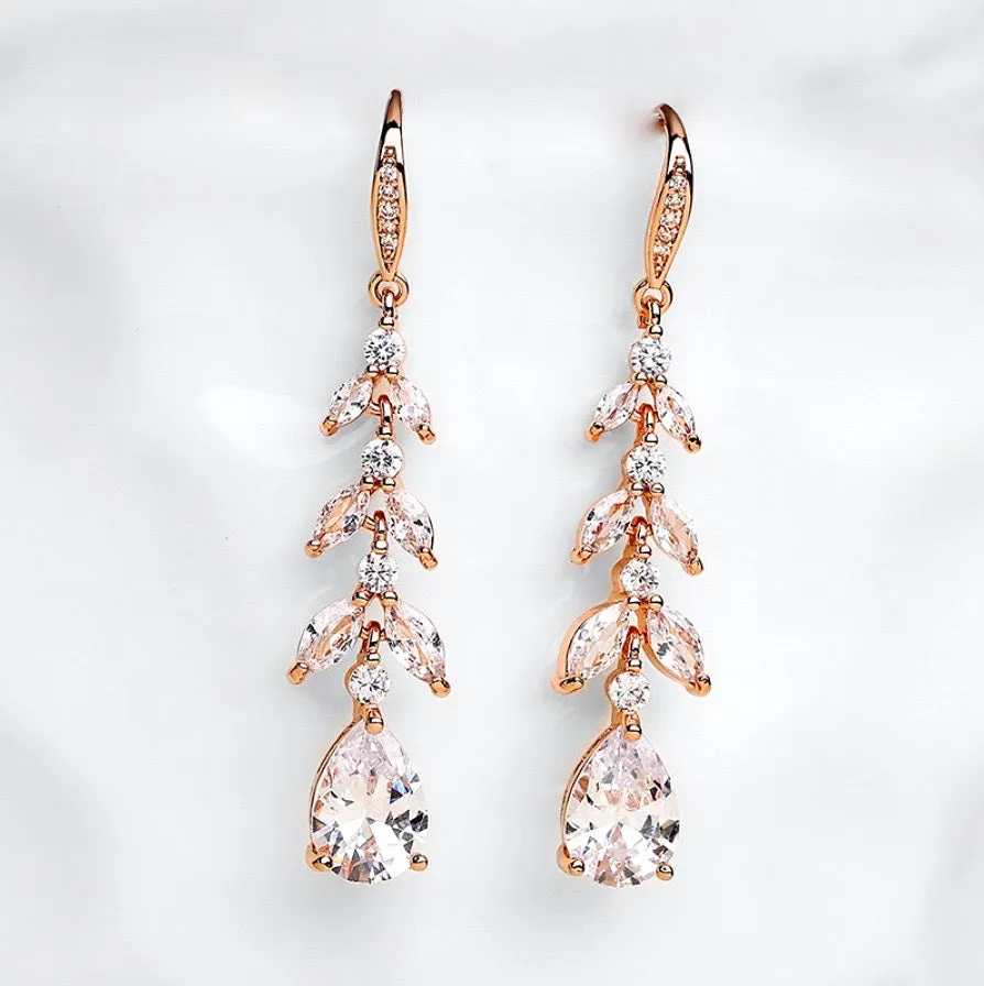 "Marilee" - Cubic Zirconia Bridal Drop Earrings - Available in Rose Gold and Silver