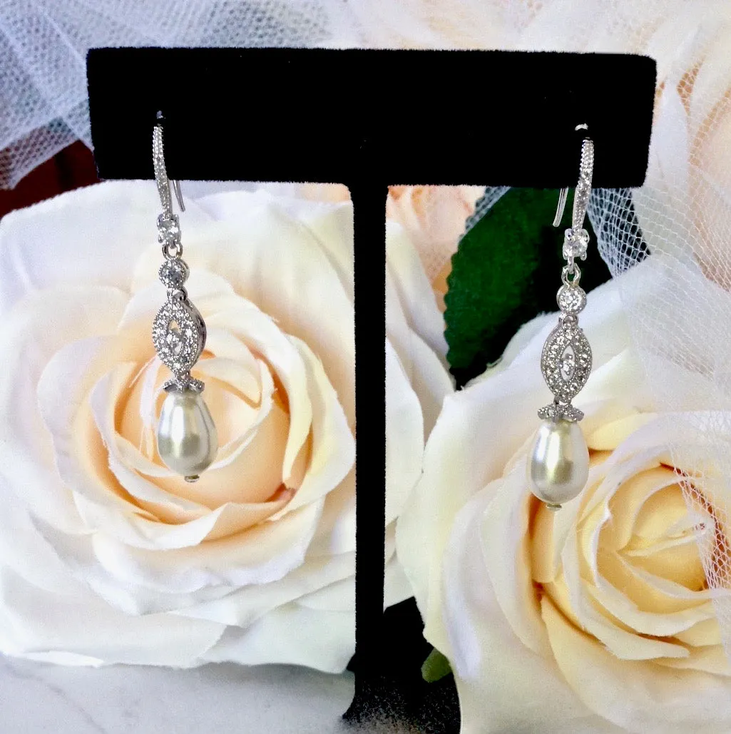 "Payton" - Swarovski Pearl and Cubic Zirconia Bridal Earrings