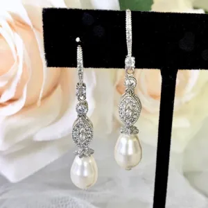 "Payton" - Swarovski Pearl and Cubic Zirconia Bridal Earrings