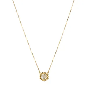 Reclaimed 18K Yellow Gold and Round Diamond Sunflower Necklace