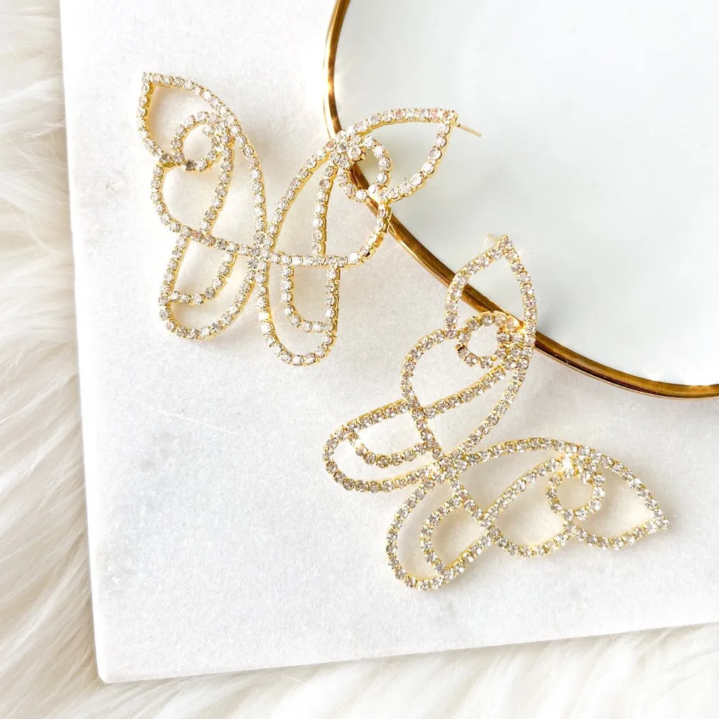 Rhinestone Butterfly Statement Earrings