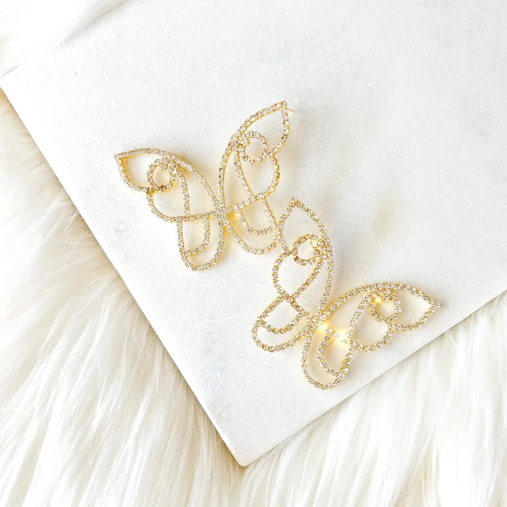 Rhinestone Butterfly Statement Earrings