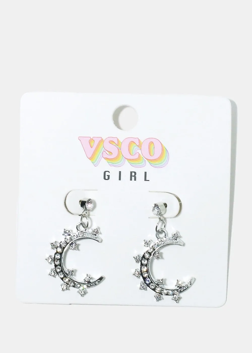 Rhinestone Dangle Moon Earrings