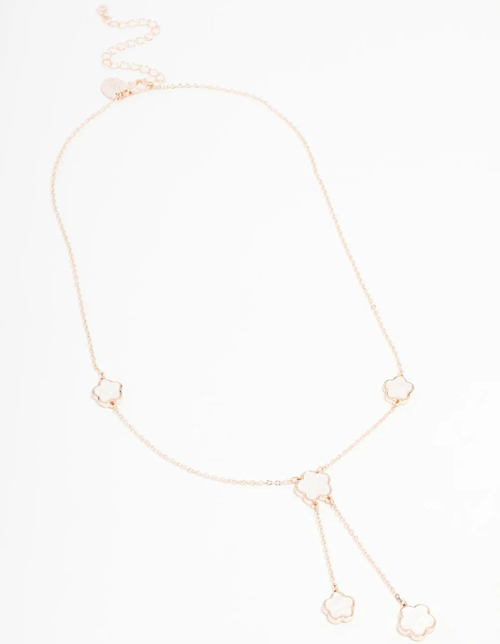 Rose Gold Iridescent Flower Y-Shaped Necklace