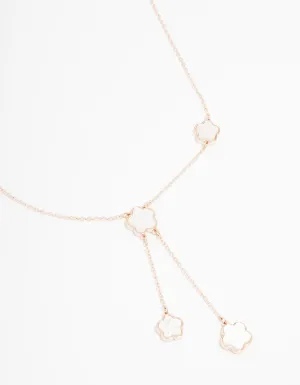 Rose Gold Iridescent Flower Y-Shaped Necklace