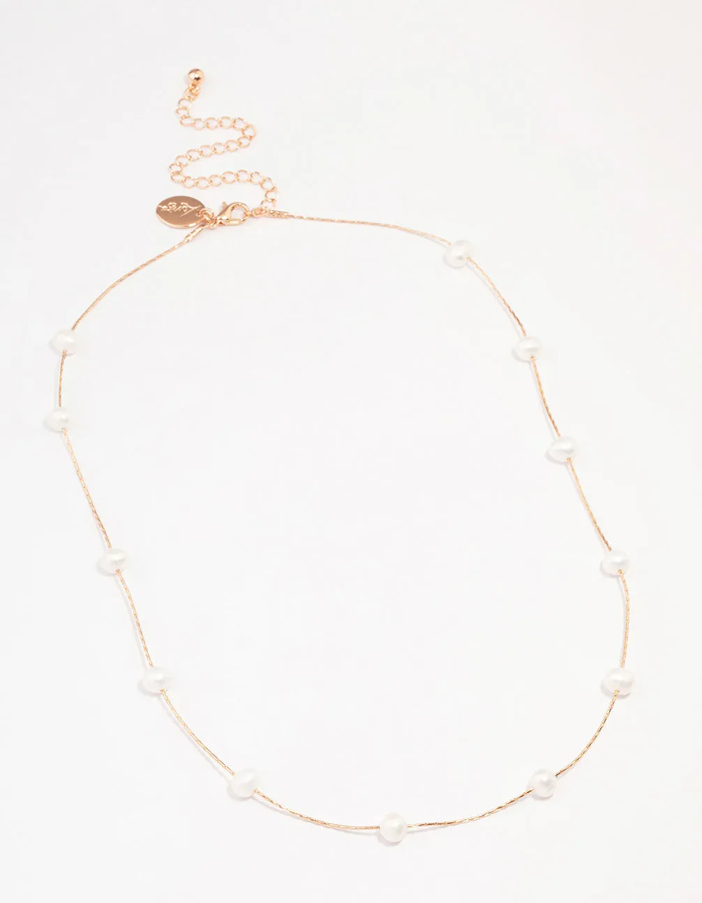 Rose Gold Plated Freshwater Pearl Dotted Fine Necklace