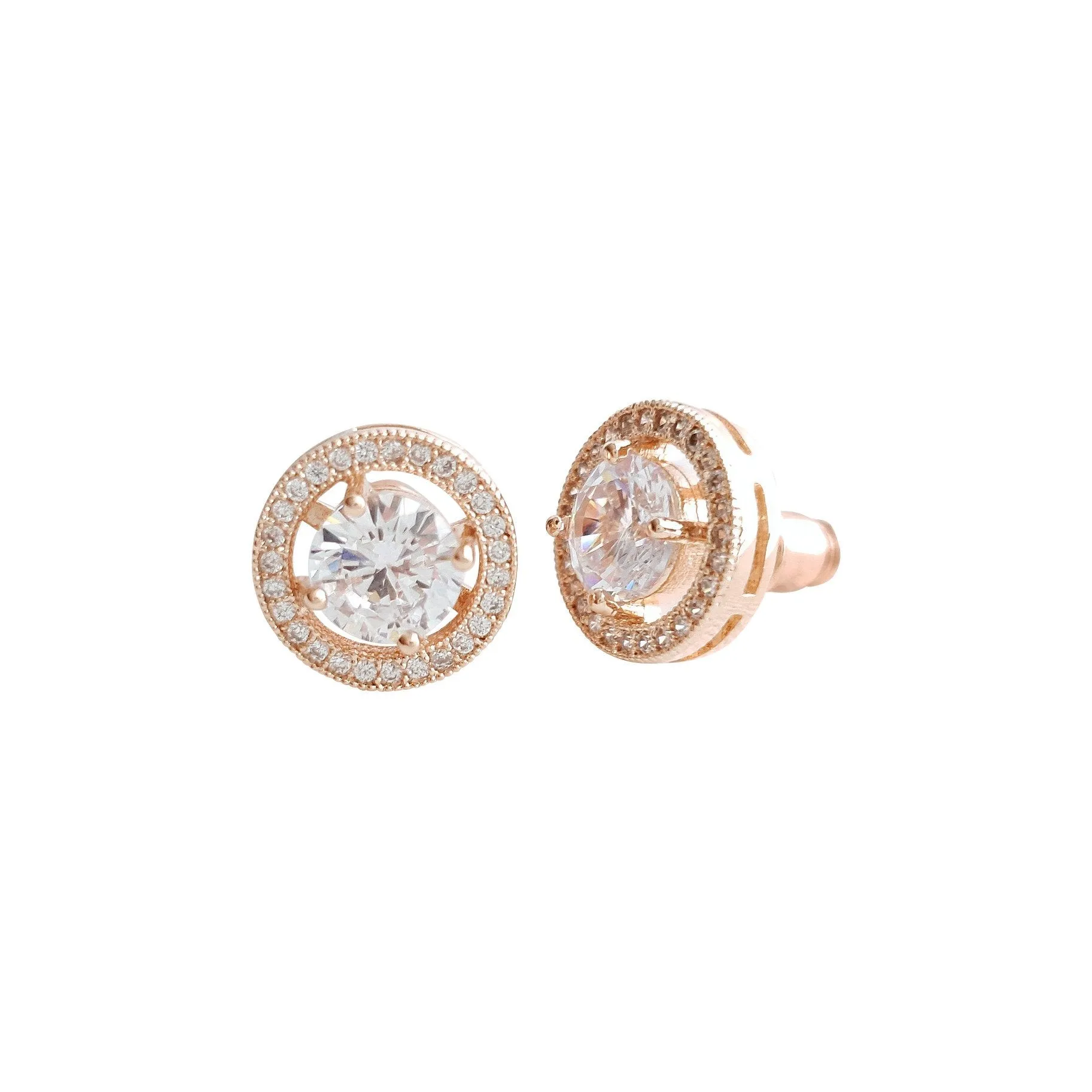 Rose Gold Round Stud Earrings- Denise